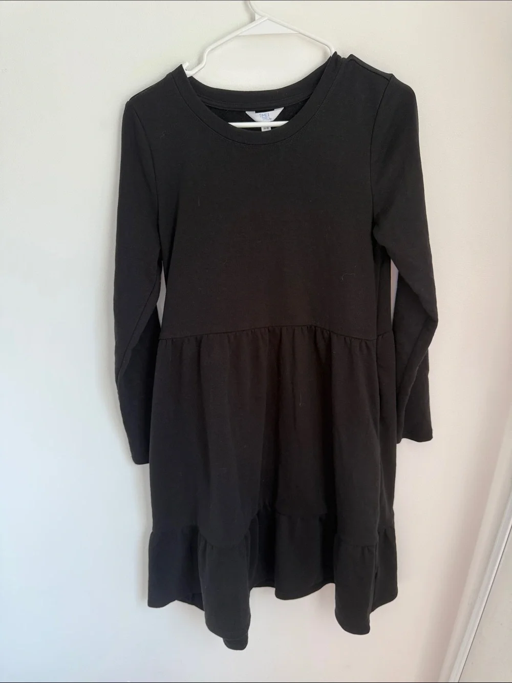 Classic Black Long-Sleeve Tiered Kids Dress